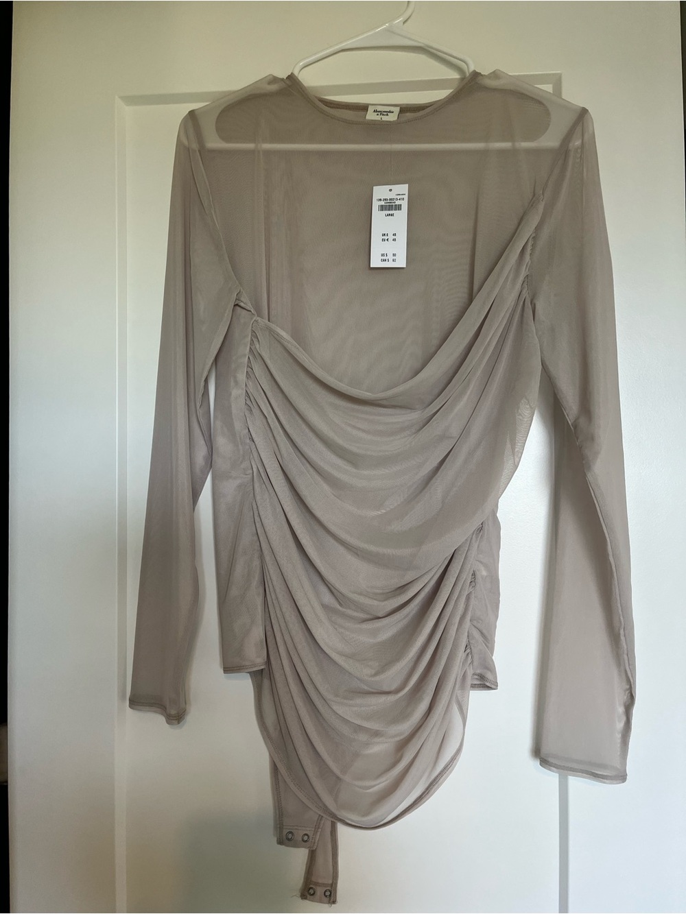 Abercrombie & Fitch Nude/Taupe Draped Mesh Long Sleeve Bodysuit